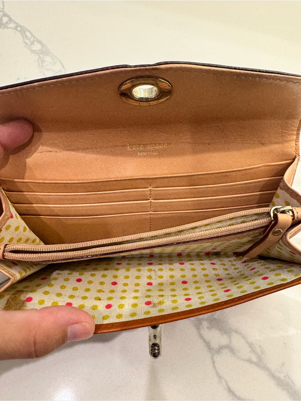 kate spade Leather Turn-Lock Wallet in Cognac Brown - Picture 5 of 6